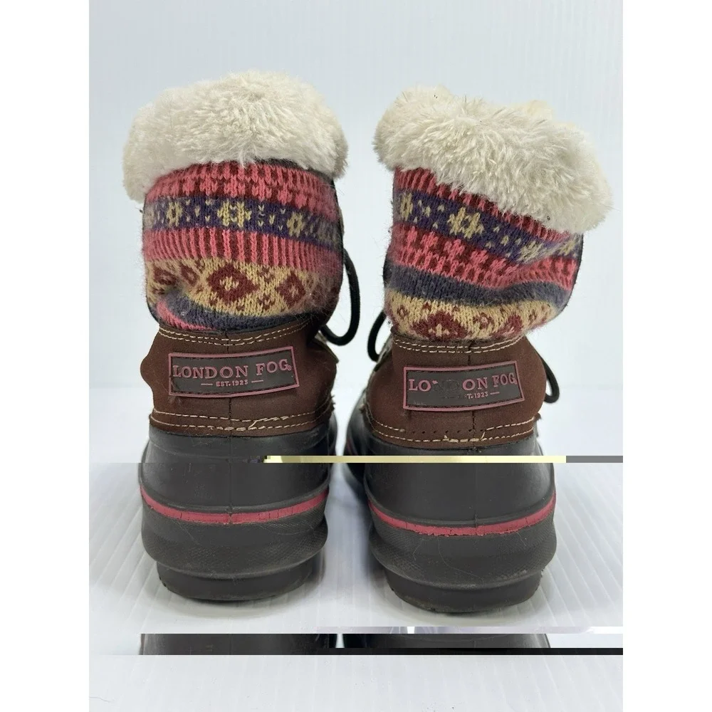 London Fog Girls Tottenham Brown Pink Faux Fur Lined Winter‎ Snow Boots Size 1